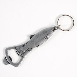 Alaskan Brewing Beer Bottle Opener Key Chain Metal Fish Salmon Keyring Silver